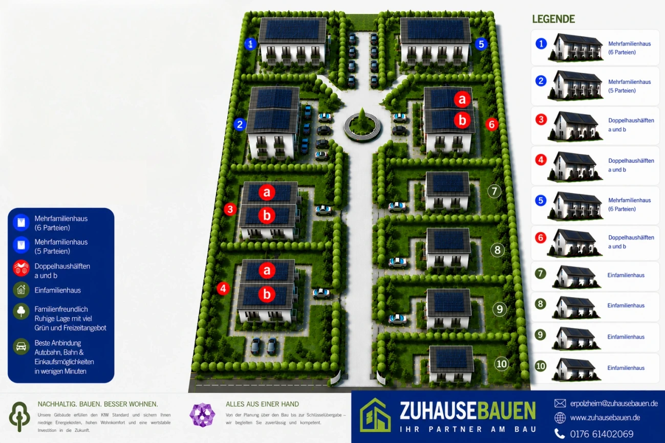 Gesamtplan des ZuhauseBauen Wohnquartiers am Sportplatz in Erpolzheim